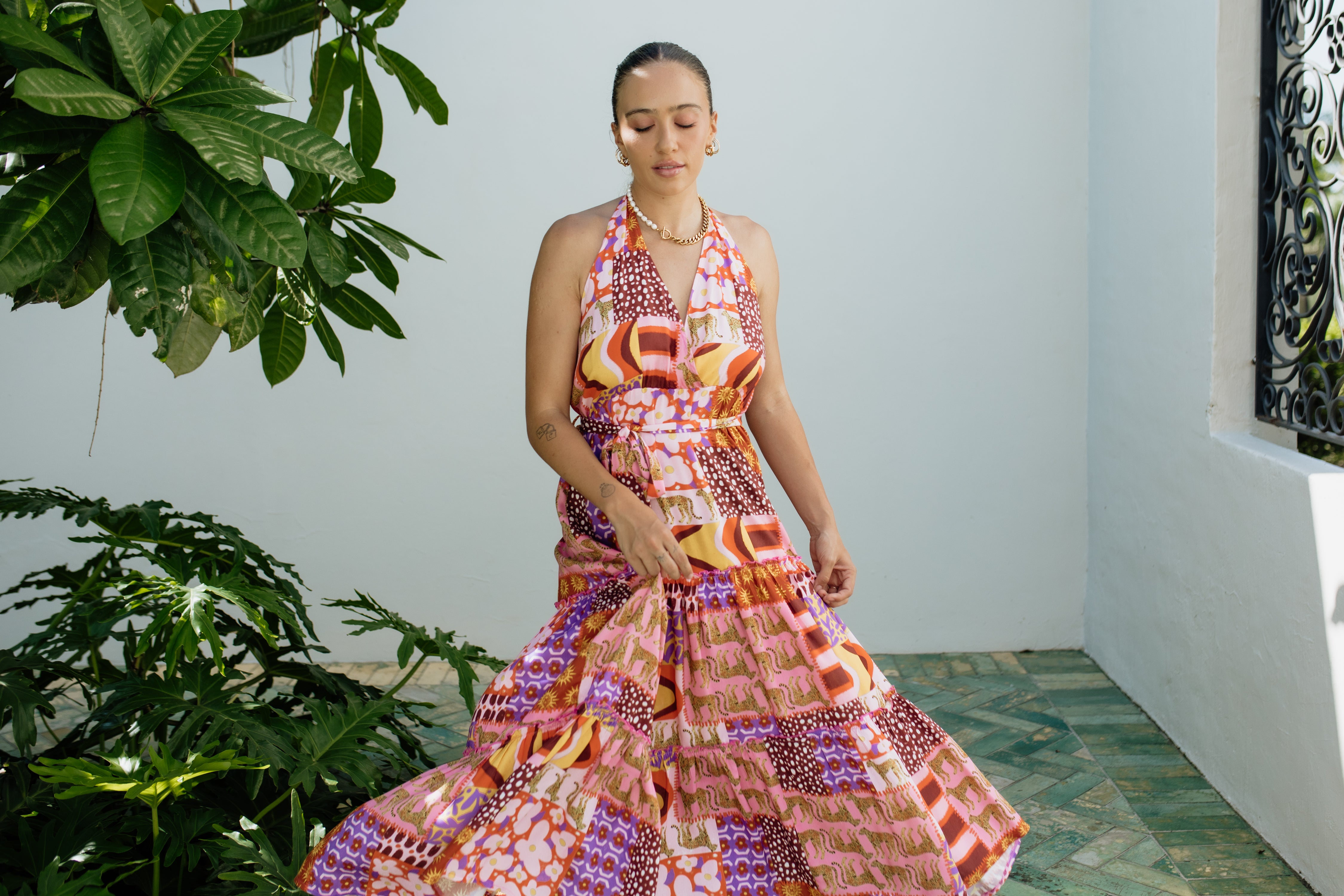 Nicole Halter Dress Leopard Floral