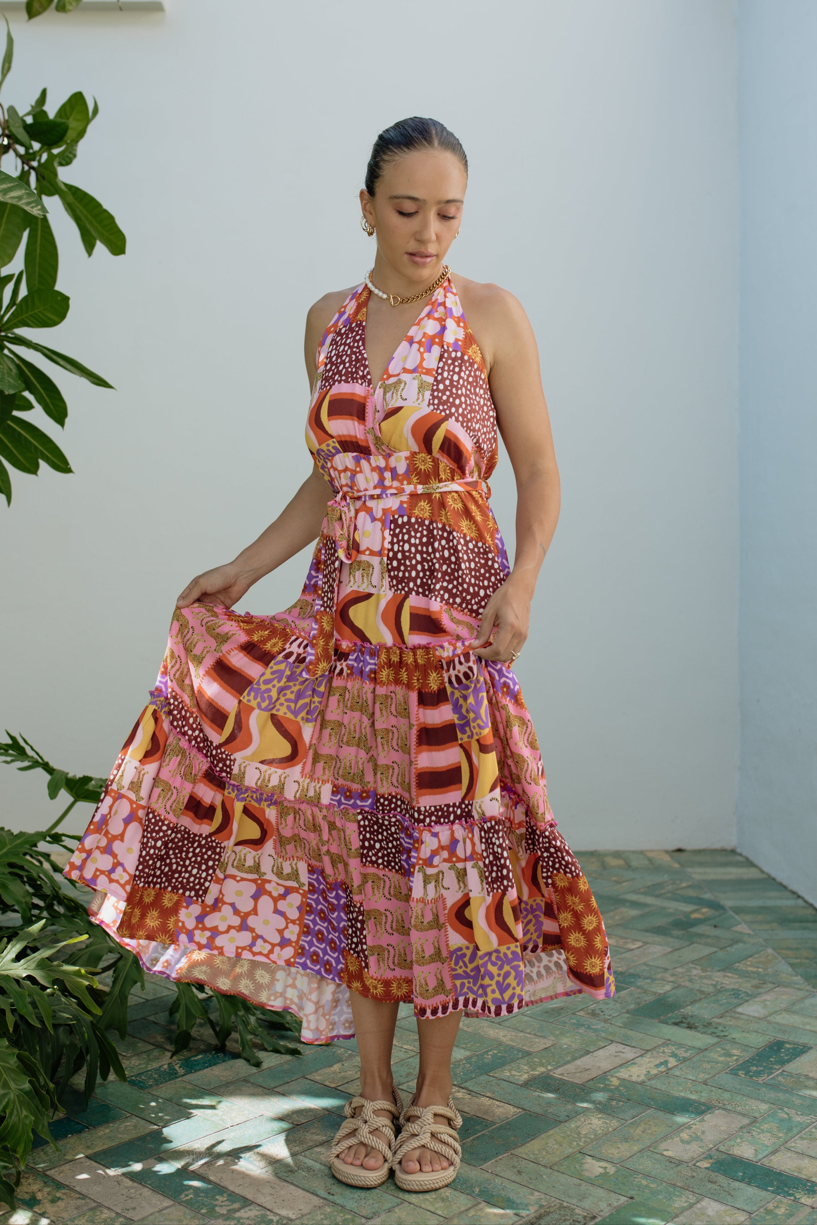 Nicole Halter Dress Leopard Floral