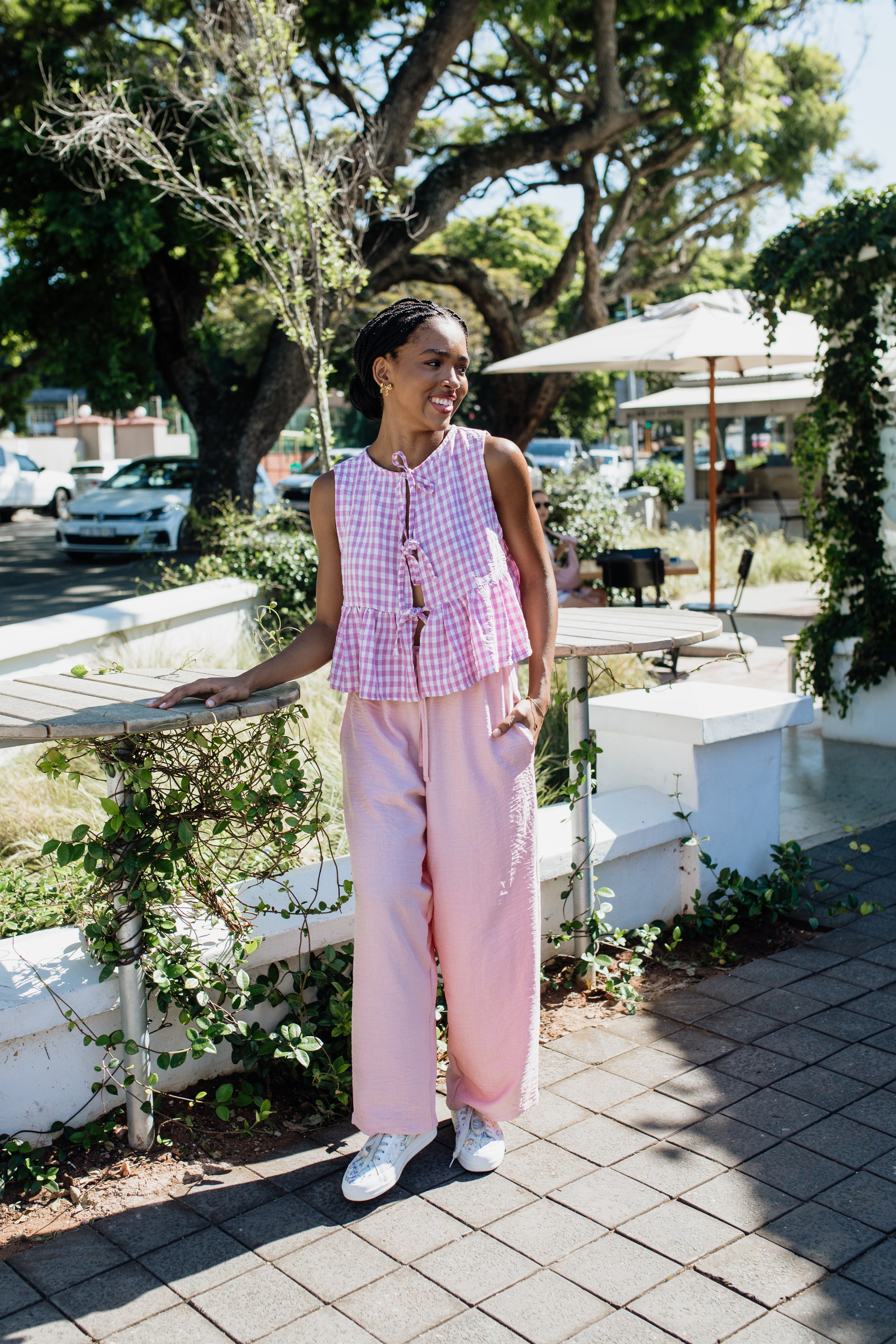 London Sleeveless Top | Lilac Gingham
