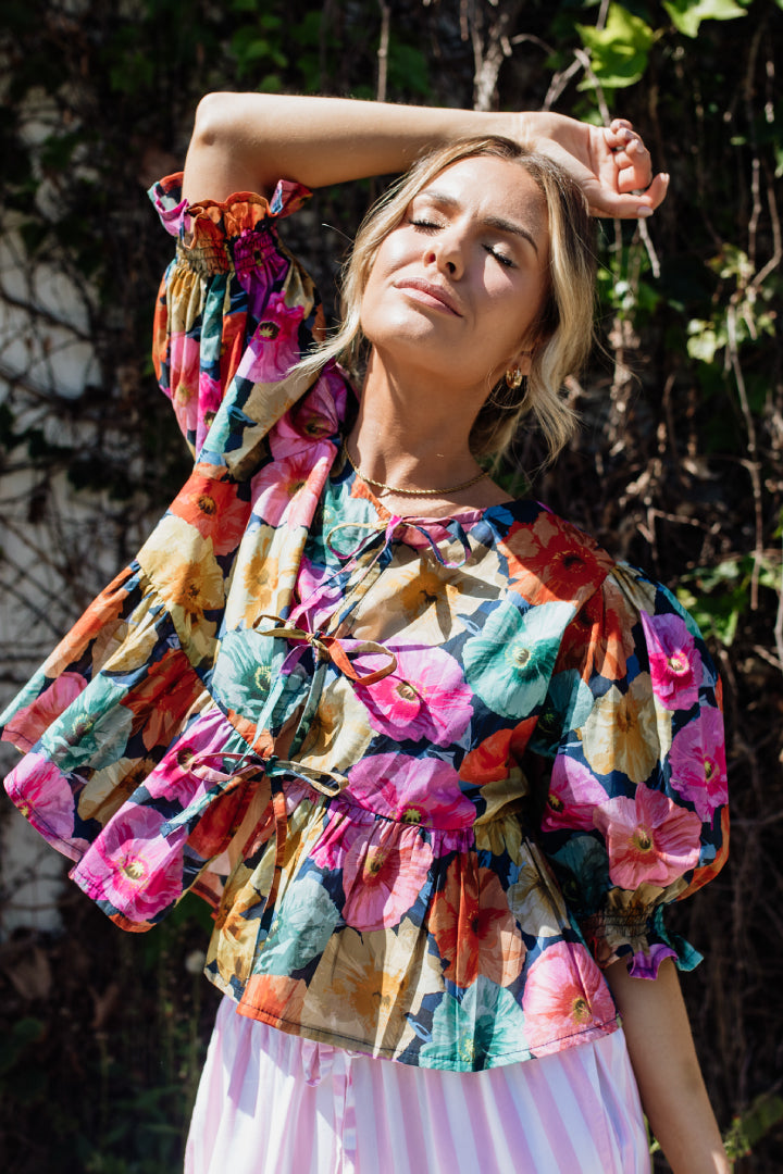 London Short Sleeve Top | Midnight Botanica